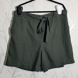 Amanda Green Dark Green Linen Blend High Rise Tie Front Shorts